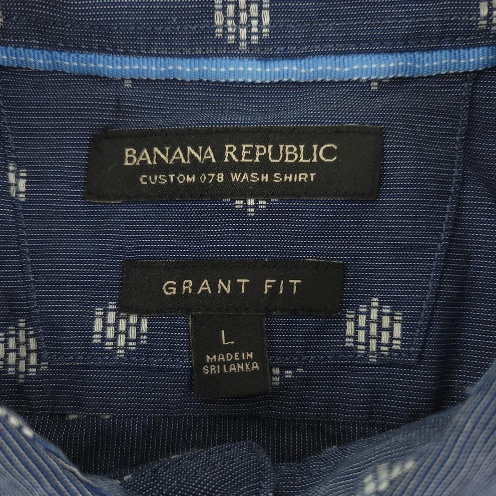 Banana Republic Shirt Mens L Blue Polka Dot Long Sleeve Button Up Grant Fit